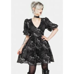 disturbia Revelation Chiffon Puff Sleeve Mini Dress UK 16 / US 12